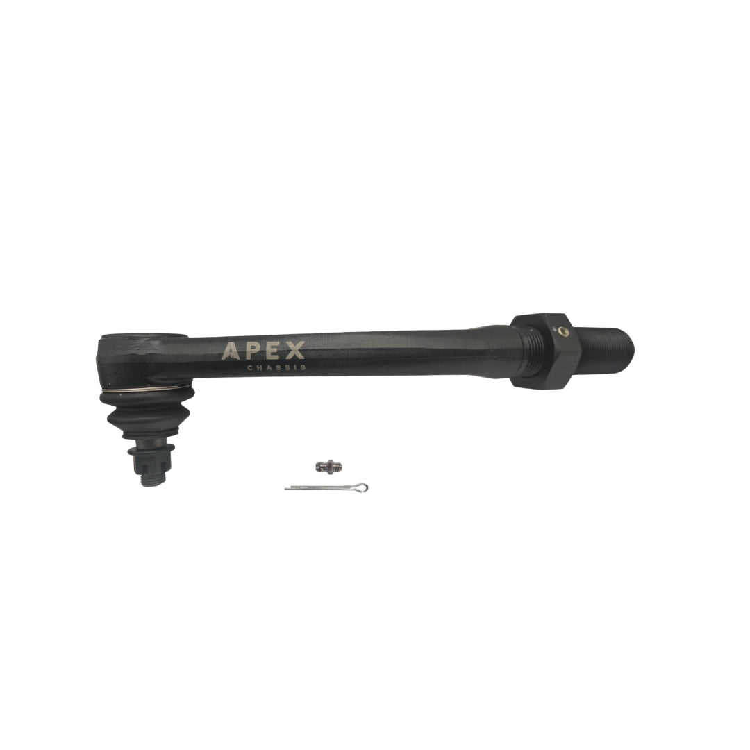 Apex Chassis DL121KF Flip Drag Link End (at Passenger Knuckle), a black metal part with bolt and cotter pin, shown on white background. Designed for 2.5Ton JK steering kits, perfect for Jeep Wrangler JK suspension or steering systems.