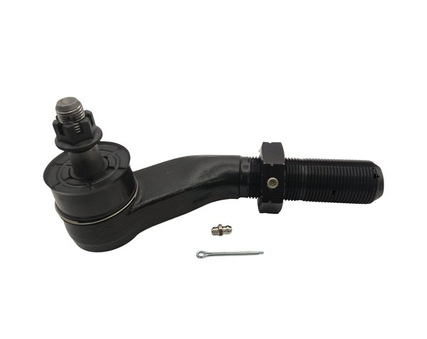 The Apex Chassis DL310 Drag Link End (LHT at Knuckle) is a black tie rod end for Dodge Ram 2500 4WD, featuring a threaded shaft, ball joint, nut, grease fitting, and cotter pin displayed on a white background.
