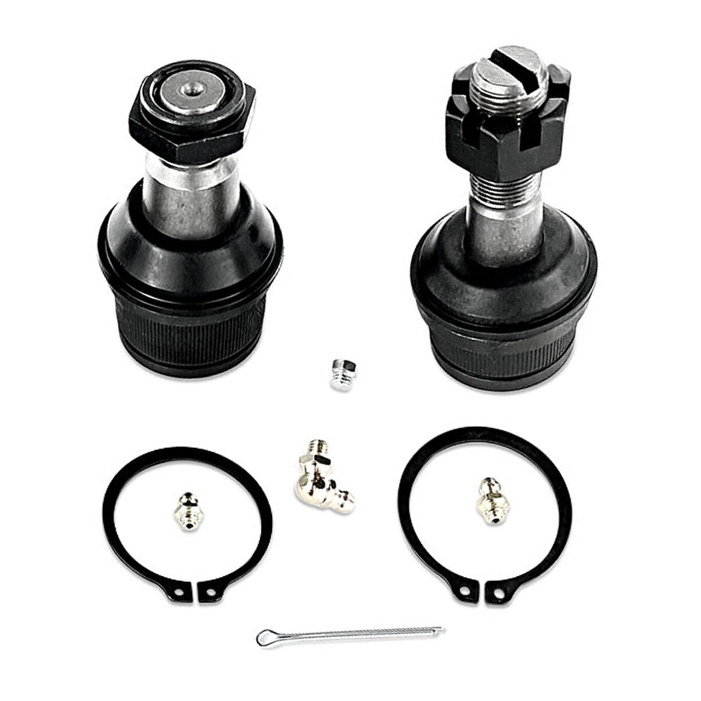 The Apex Chassis KIT204 - Ford/Dodge Ram Super HD Ball Joint Kit includes BJ132 and BJ139 ball joints with fittings, retaining clips, and a cotter pin—perfect replacements for Ford Super Duty models.
