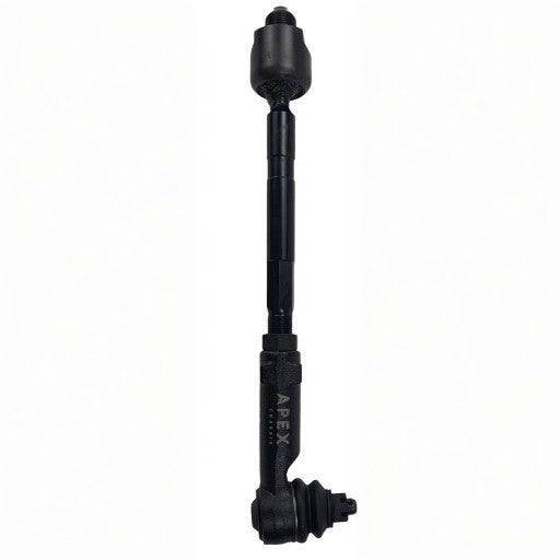 A black Apex Chassis TR230 Toyota 4Runner Tie Rod Assembly (LH or RH) is shown vertically on a white background, featuring threaded ends, ball joints, and "APEX" printed on the shaft—ideal for 4Runner tie rod upgrades.